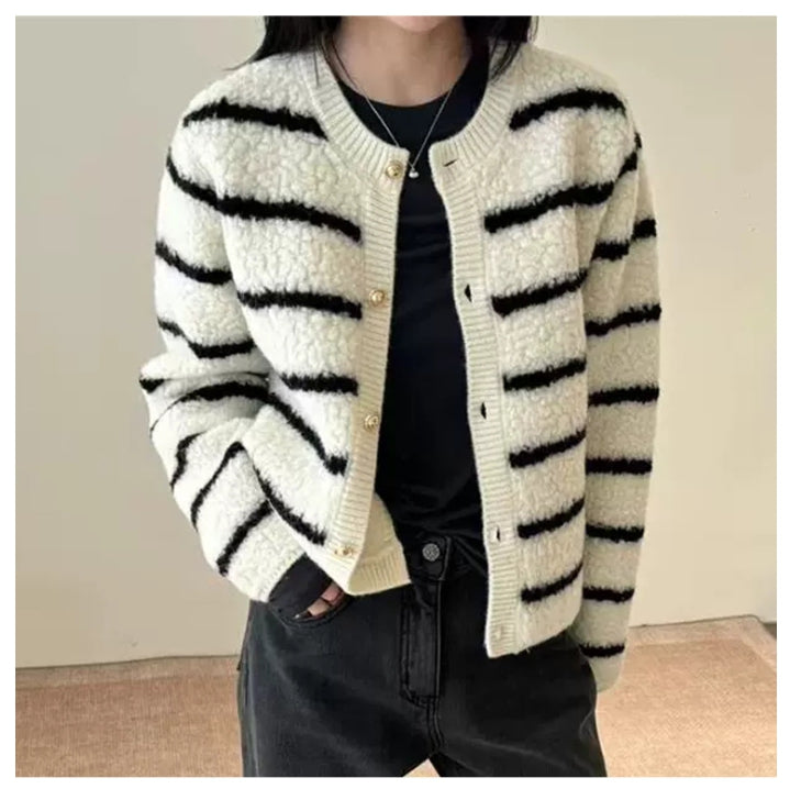 부클믹스가디건 (블랙,아이보 스트라이프)