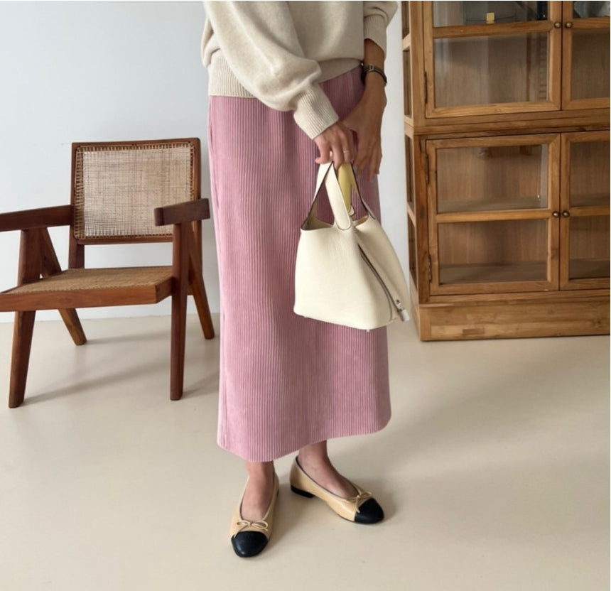 25FW 럭키룸 롱 골지 벨로아 스커트 H라인치마 롱치마 1+1