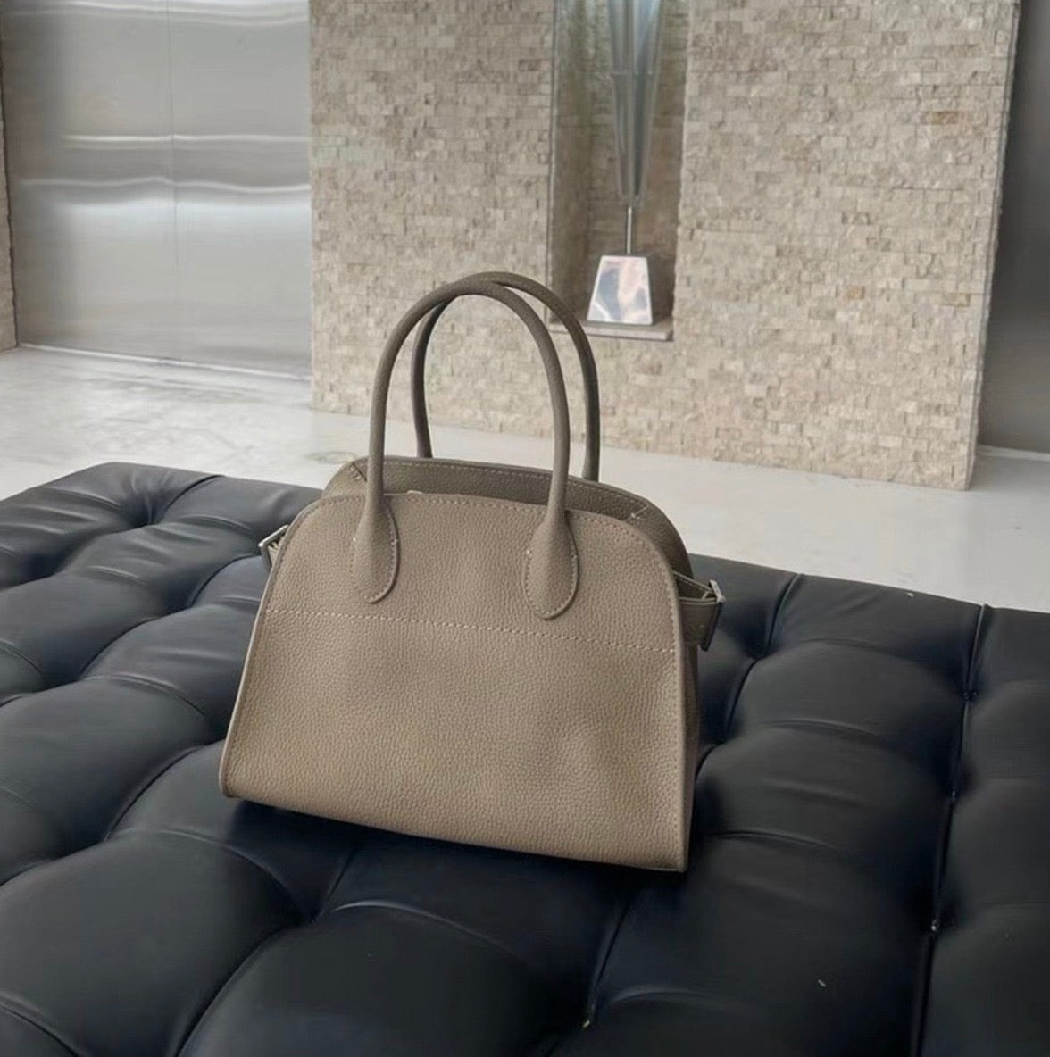 Minimal Pebbled Leather Small Tote Bag, Structured Top Handle Everyday Handbag