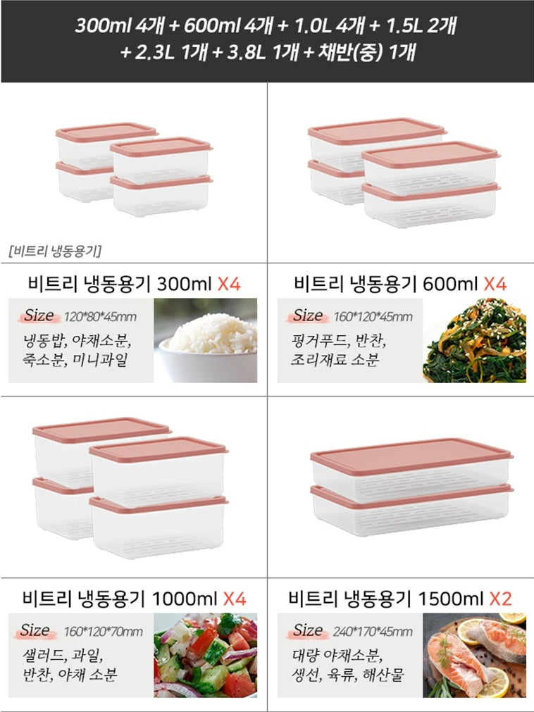 비트리 시즌2 냉동실 냉장고 정리 냉동 용기 반찬통 17종