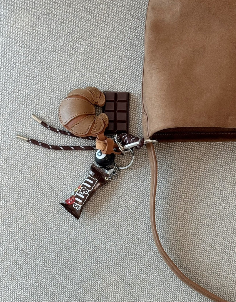 🍫 Croissant &amp; Choco Charm Keyring — 크루아상 초코 키링
