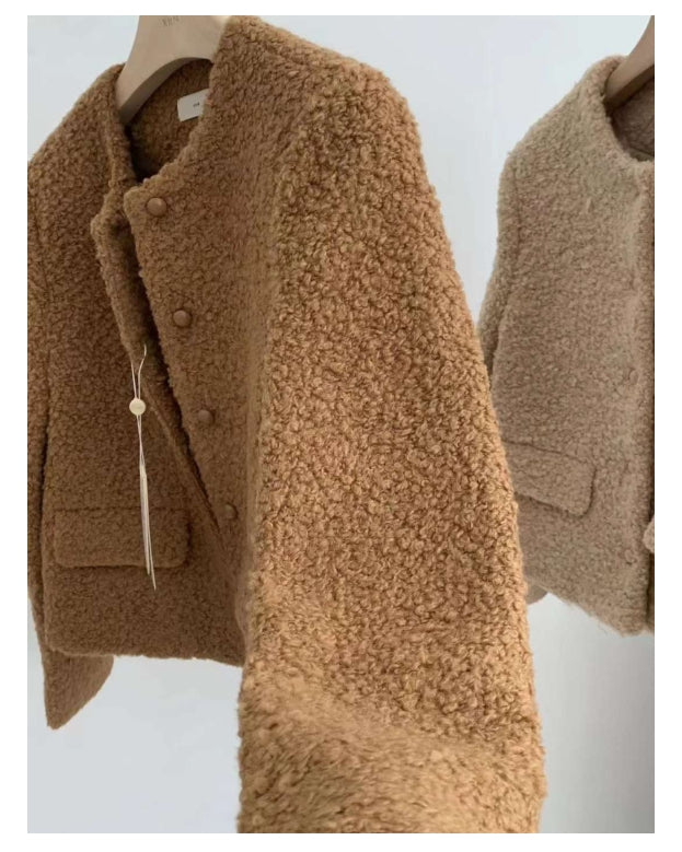 부클 라운드 자켓  울50(3color)Premium Cozy Shearling Button Jacket
