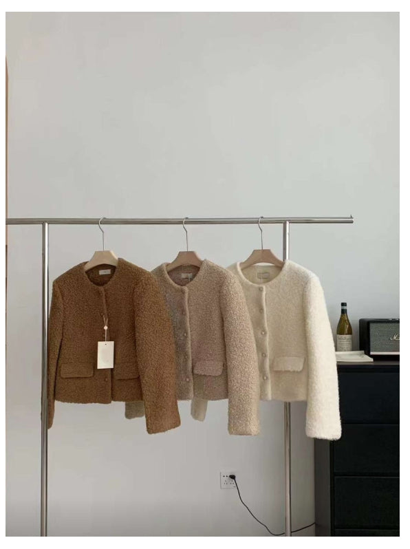 부클 라운드 자켓  울50(3color)Premium Cozy Shearling Button Jacket