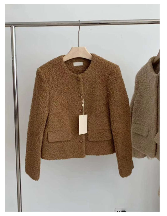 부클 라운드 자켓  울50(3color)Premium Cozy Shearling Button Jacket