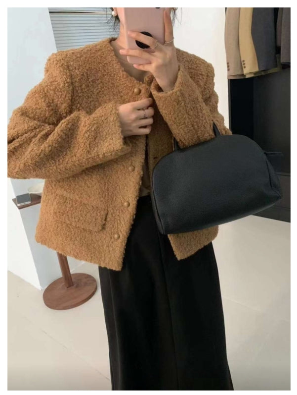 부클 라운드 자켓  울50(3color)Premium Cozy Shearling Button Jacket