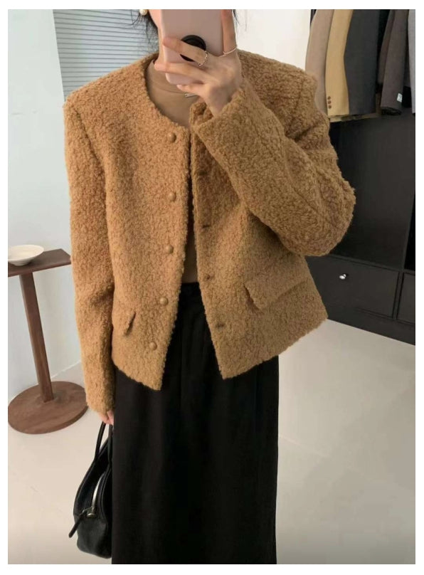 부클 라운드 자켓  울50(3color)Premium Cozy Shearling Button Jacket