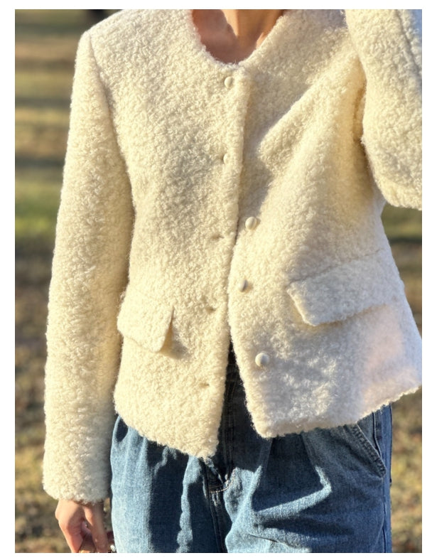부클 라운드 자켓  울50(3color)Premium Cozy Shearling Button Jacket
