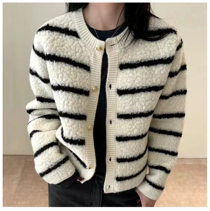 부클믹스가디건 (블랙,아이보 스트라이프)