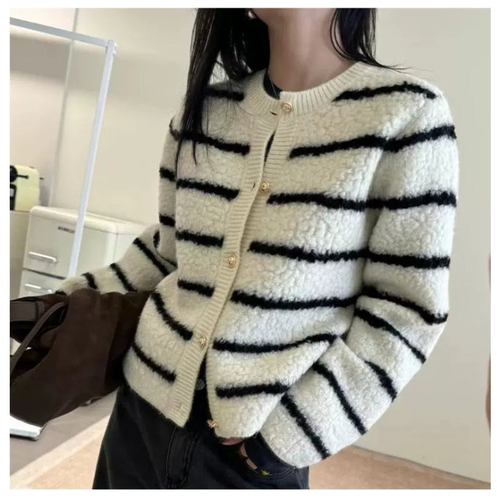 부클믹스가디건 (블랙,아이보 스트라이프)