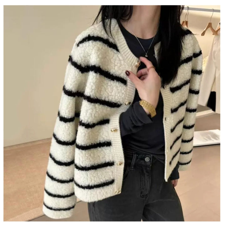 부클믹스가디건 (블랙,아이보 스트라이프)