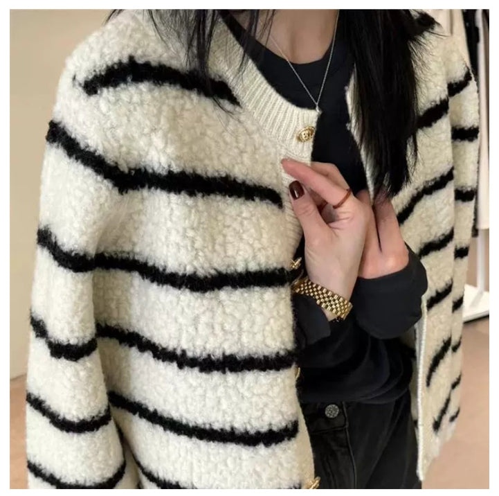 부클믹스가디건 (블랙,아이보 스트라이프)