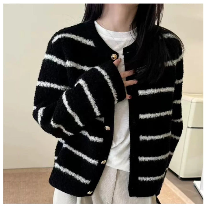 부클믹스가디건 (블랙,아이보 스트라이프)