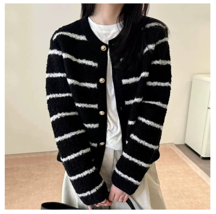 부클믹스가디건 (블랙,아이보 스트라이프)