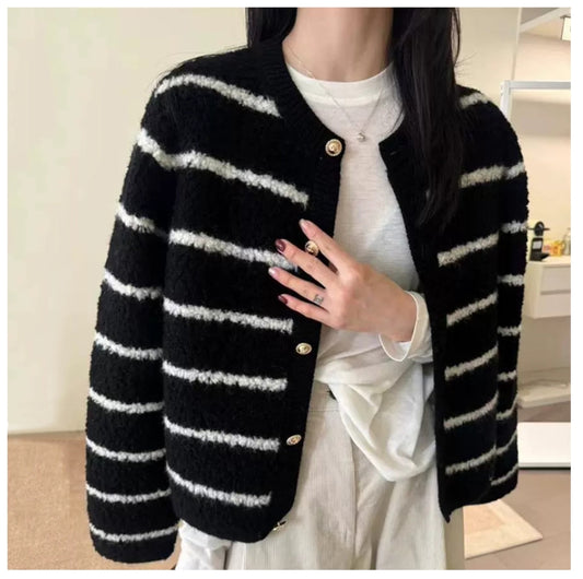 부클믹스가디건 (블랙,아이보 스트라이프)