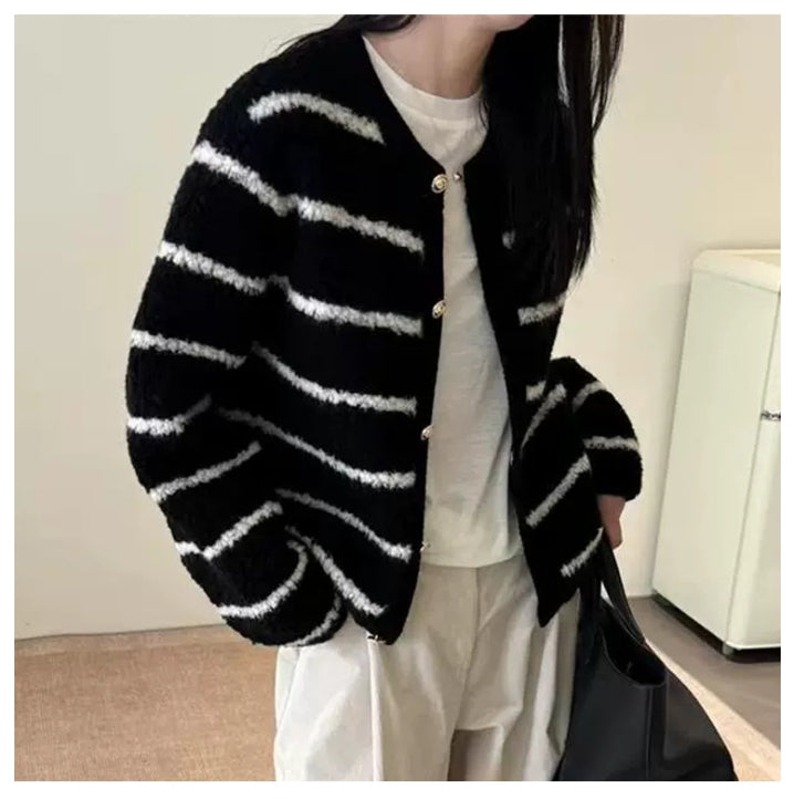 부클믹스가디건 (블랙,아이보 스트라이프)