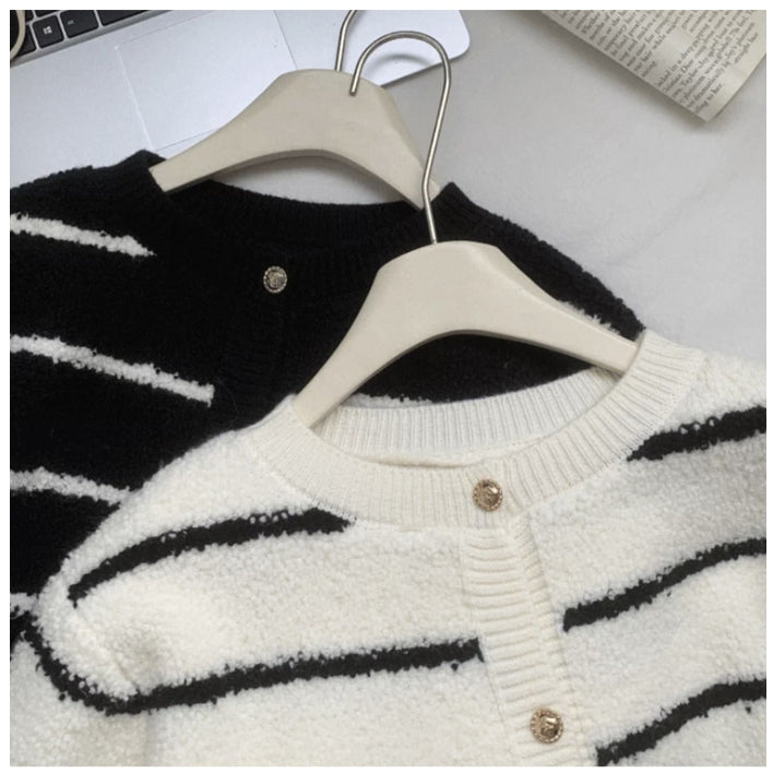 부클믹스가디건 (블랙,아이보 스트라이프)