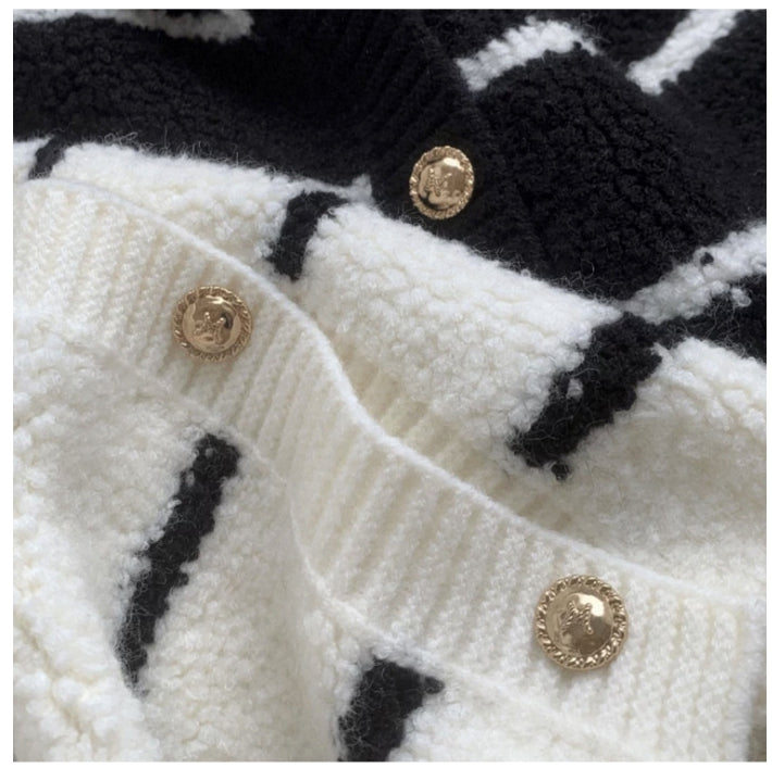 부클믹스가디건 (블랙,아이보 스트라이프)