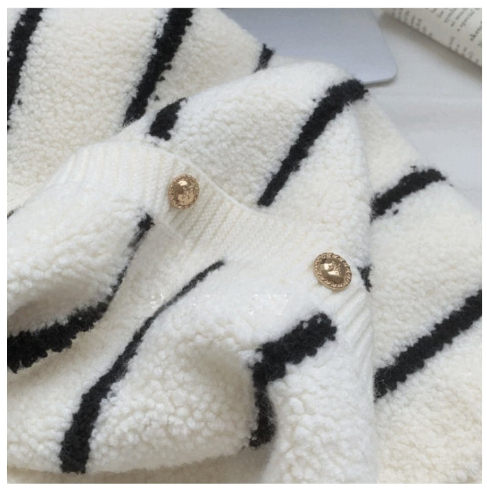 부클믹스가디건 (블랙,아이보 스트라이프)