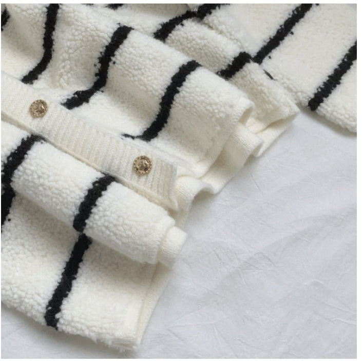 부클믹스가디건 (블랙,아이보 스트라이프)