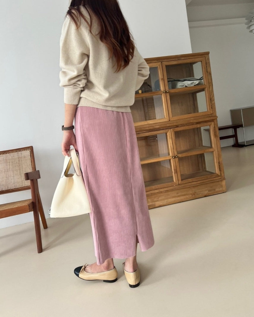 25FW 럭키룸 롱 골지 벨로아 스커트 H라인치마 롱치마 1+1