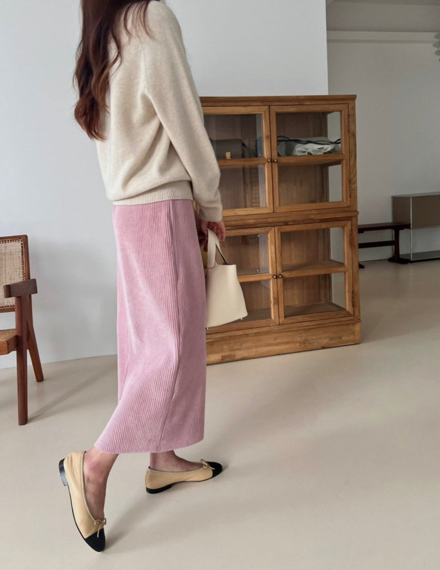 25FW 럭키룸 롱 골지 벨로아 스커트 H라인치마 롱치마 1+1