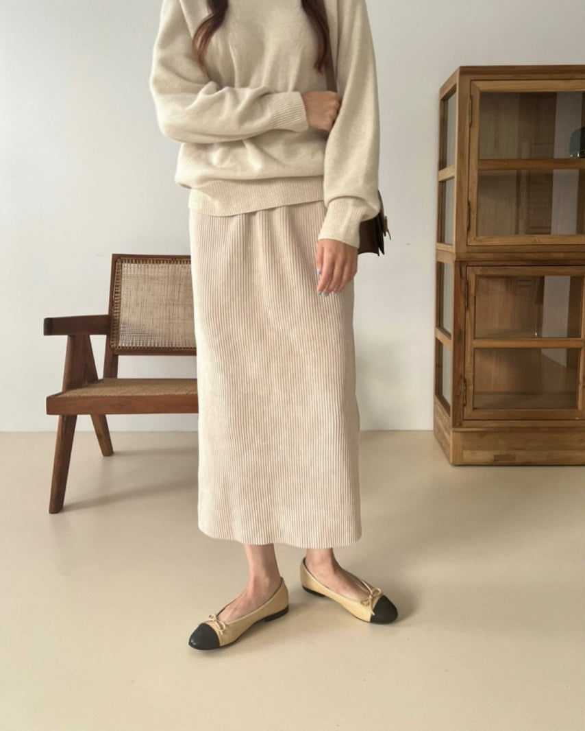 25FW 럭키룸 롱 골지 벨로아 스커트 H라인치마 롱치마 1+1