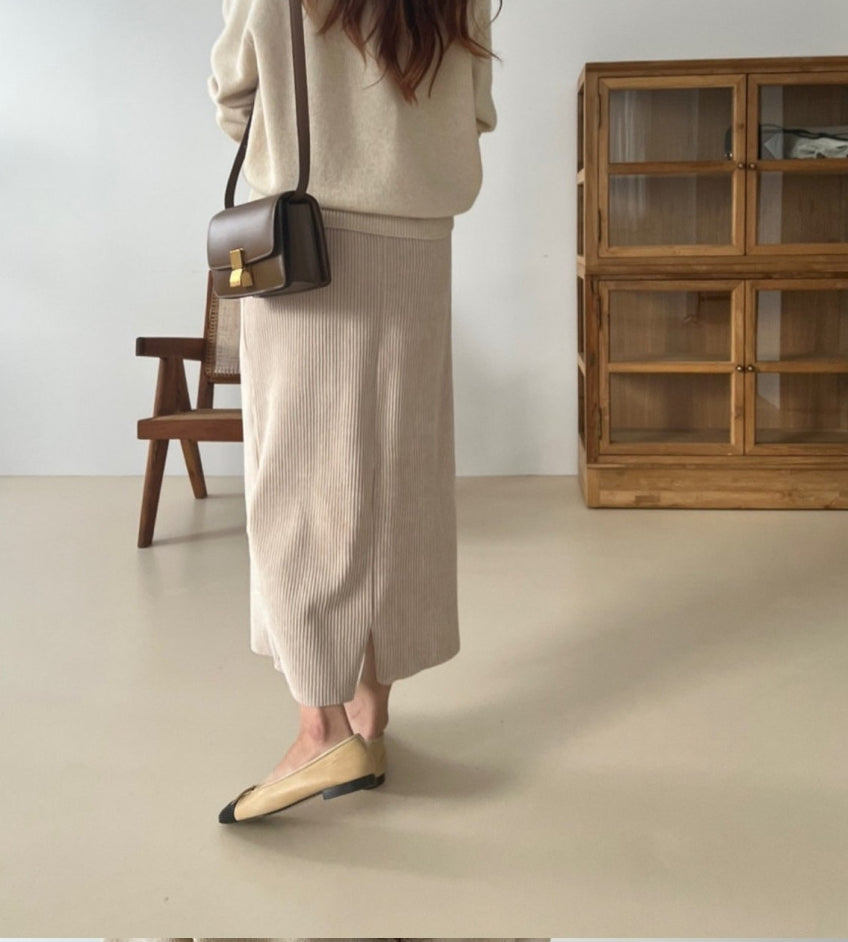 25FW 럭키룸 롱 골지 벨로아 스커트 H라인치마 롱치마 1+1