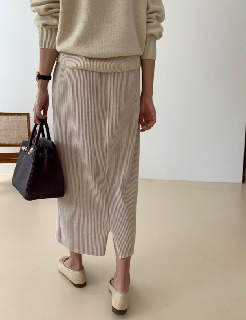 25FW 럭키룸 롱 골지 벨로아 스커트 H라인치마 롱치마 1+1