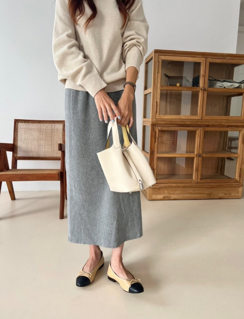 25FW 럭키룸 롱 골지 벨로아 스커트 H라인치마 롱치마 1+1