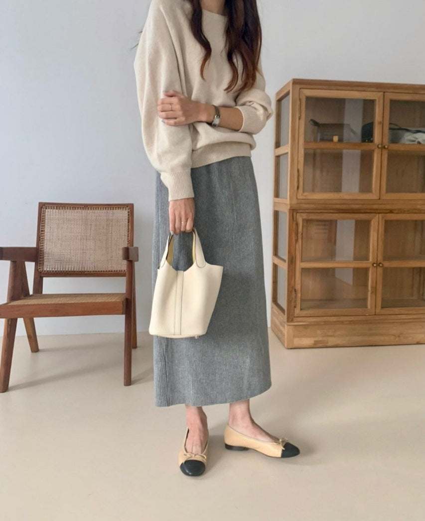 25FW 럭키룸 롱 골지 벨로아 스커트 H라인치마 롱치마 1+1