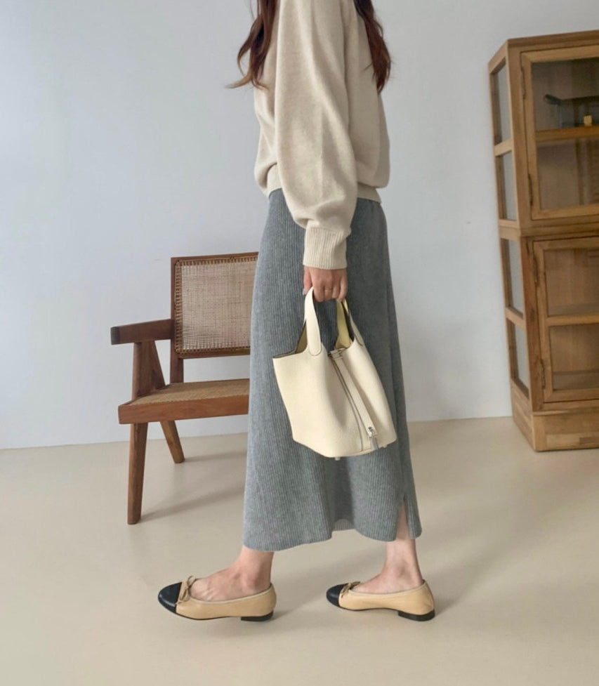 25FW 럭키룸 롱 골지 벨로아 스커트 H라인치마 롱치마 1+1