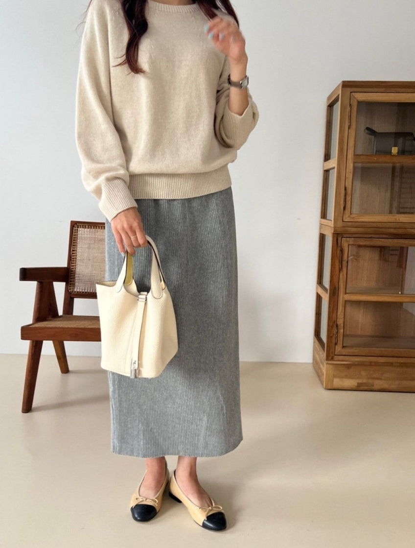 25FW 럭키룸 롱 골지 벨로아 스커트 H라인치마 롱치마 1+1