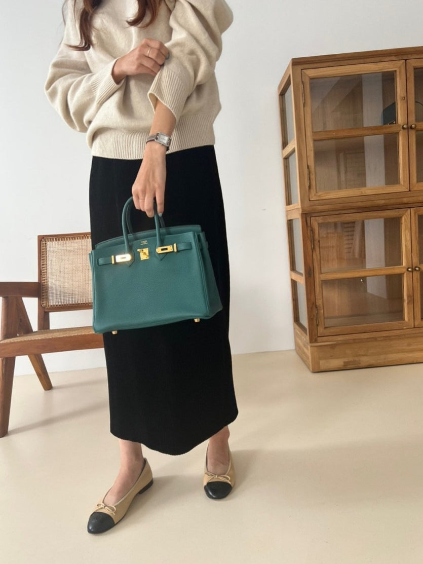 25FW 럭키룸 롱 골지 벨로아 스커트 H라인치마 롱치마 1+1