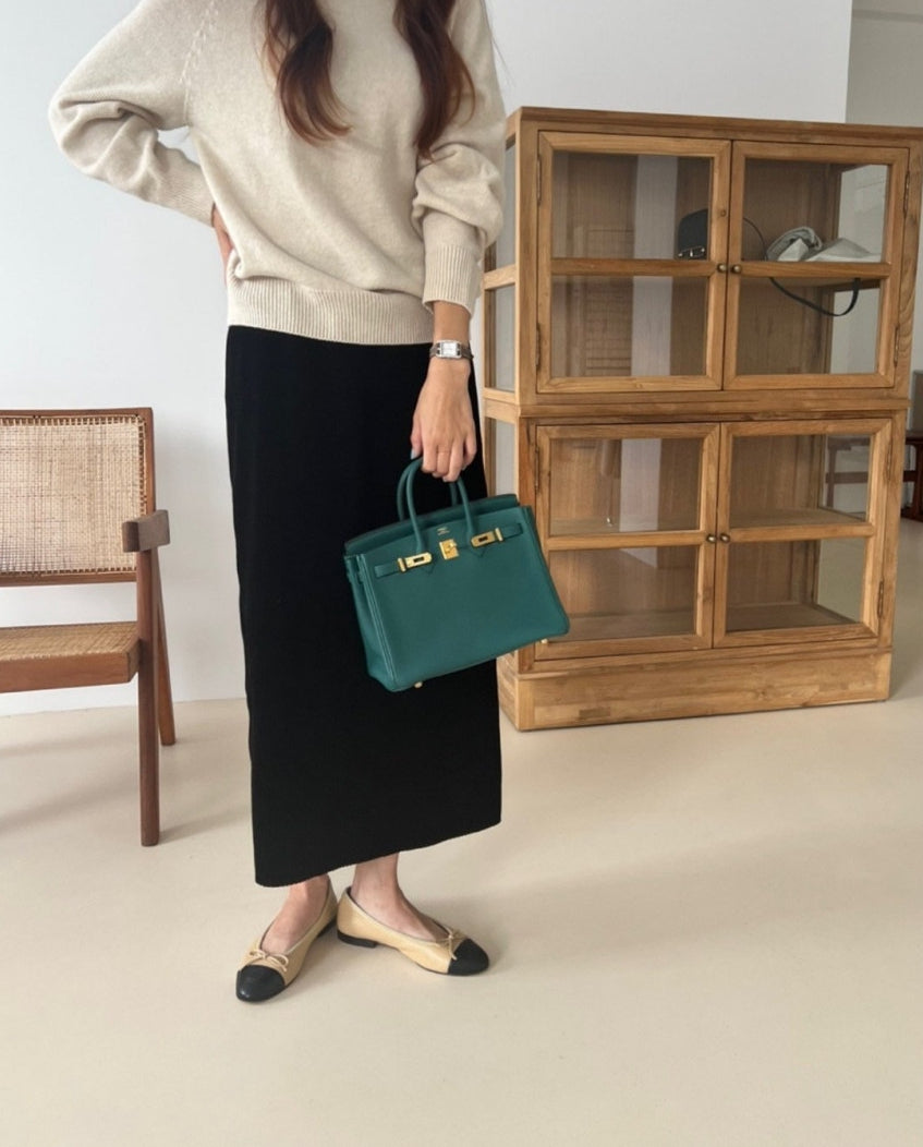 25FW 럭키룸 롱 골지 벨로아 스커트 H라인치마 롱치마 1+1