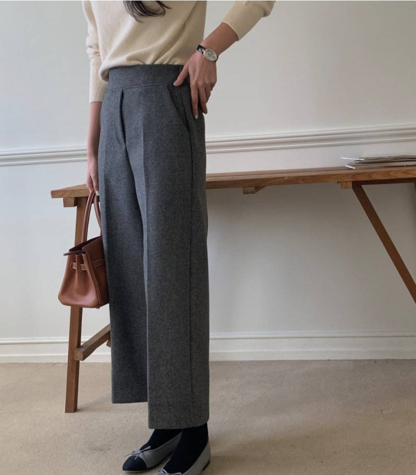 럭키룸 롱 뒷밴딩 울 팬츠(55~77)