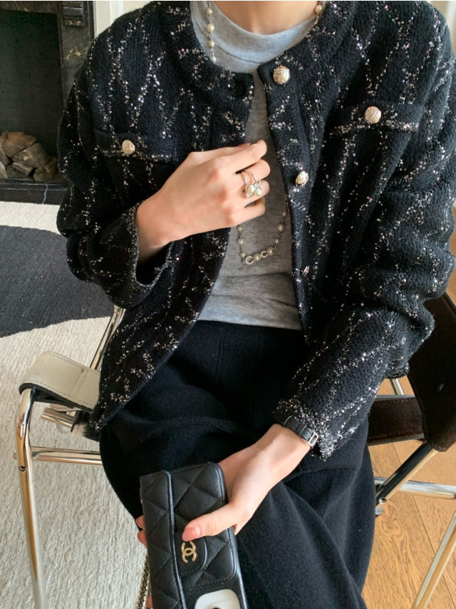 로우게이지 샤 자켓 가디건 (Low-Gauge Sheer Tweed Jacket Cardigan)