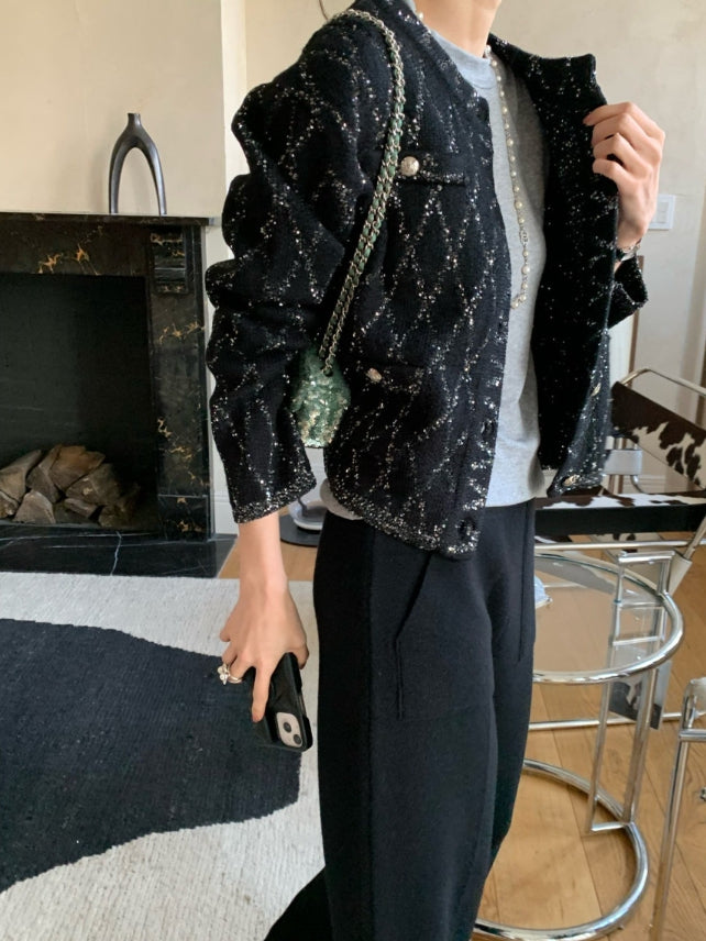 로우게이지 샤 자켓 가디건 (Low-Gauge Sheer Tweed Jacket Cardigan)