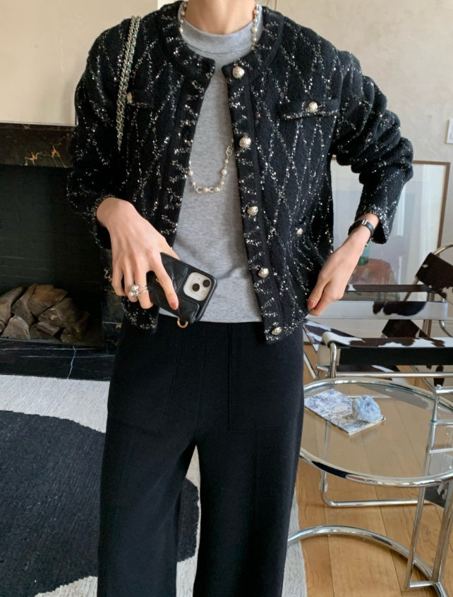 로우게이지 샤 자켓 가디건 (Low-Gauge Sheer Tweed Jacket Cardigan)