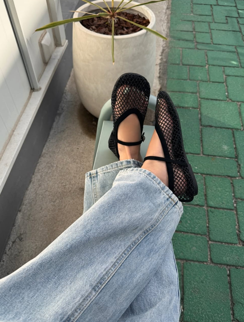 한국 주문폭주 블랑 비즈 메쉬 메리제인 플랫슈즈