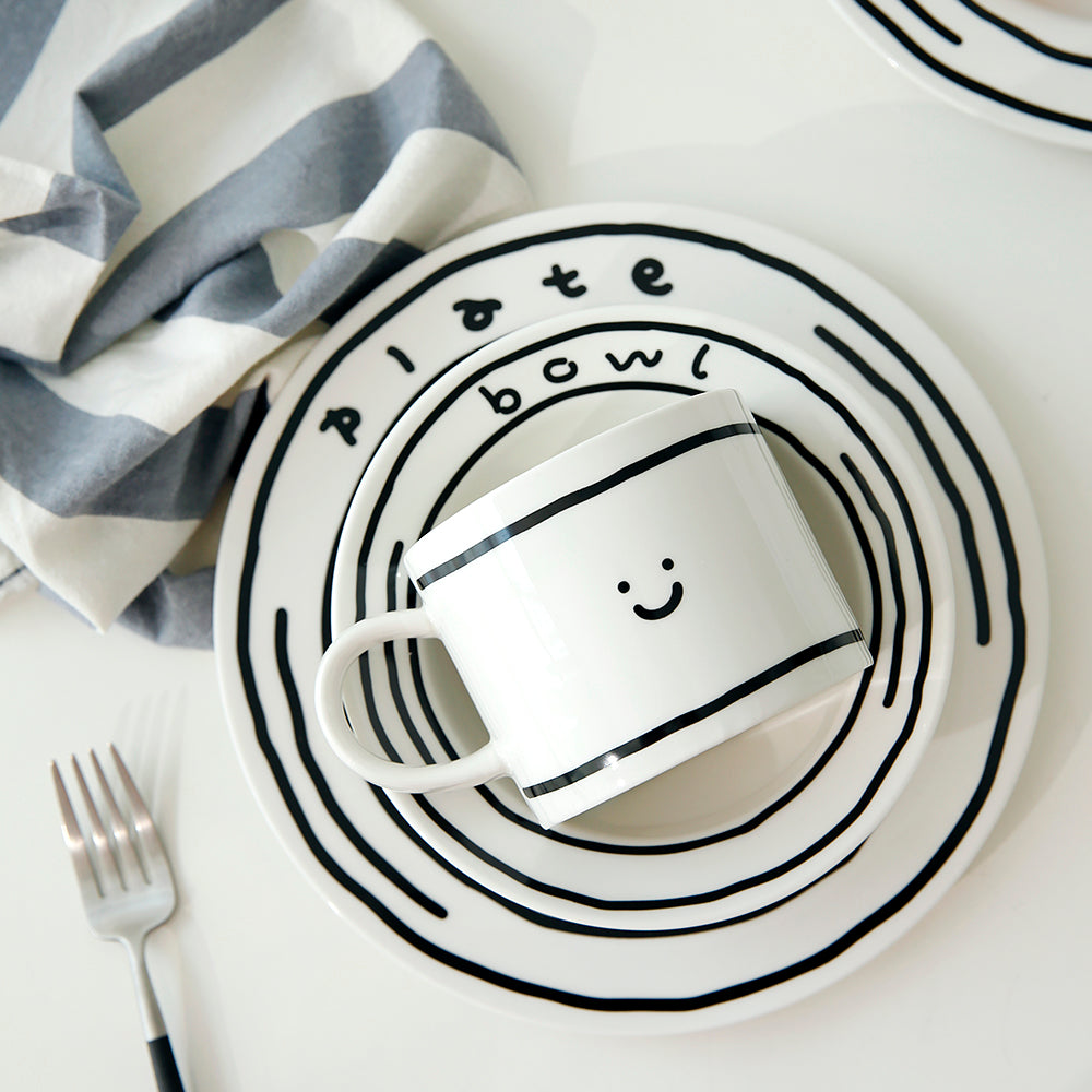 플라라 카툰 스마일 3종세트 – 접시, 쿠프, 머그컵 (Plara Cartoon Smile 3-Piece Set – Plate, Bowl & Mug)