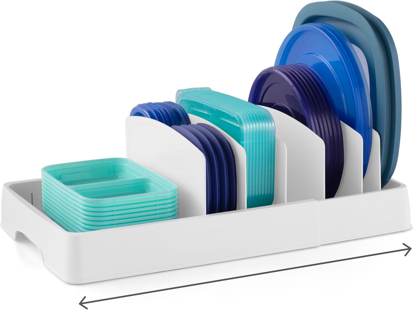 Youcopia 스토라리드 뚜껑 정리함 – 8칸 조절형 칸막이 포함, 식품용기 뚜껑 깔끔 정리, BPA Free, 미끄럼방지