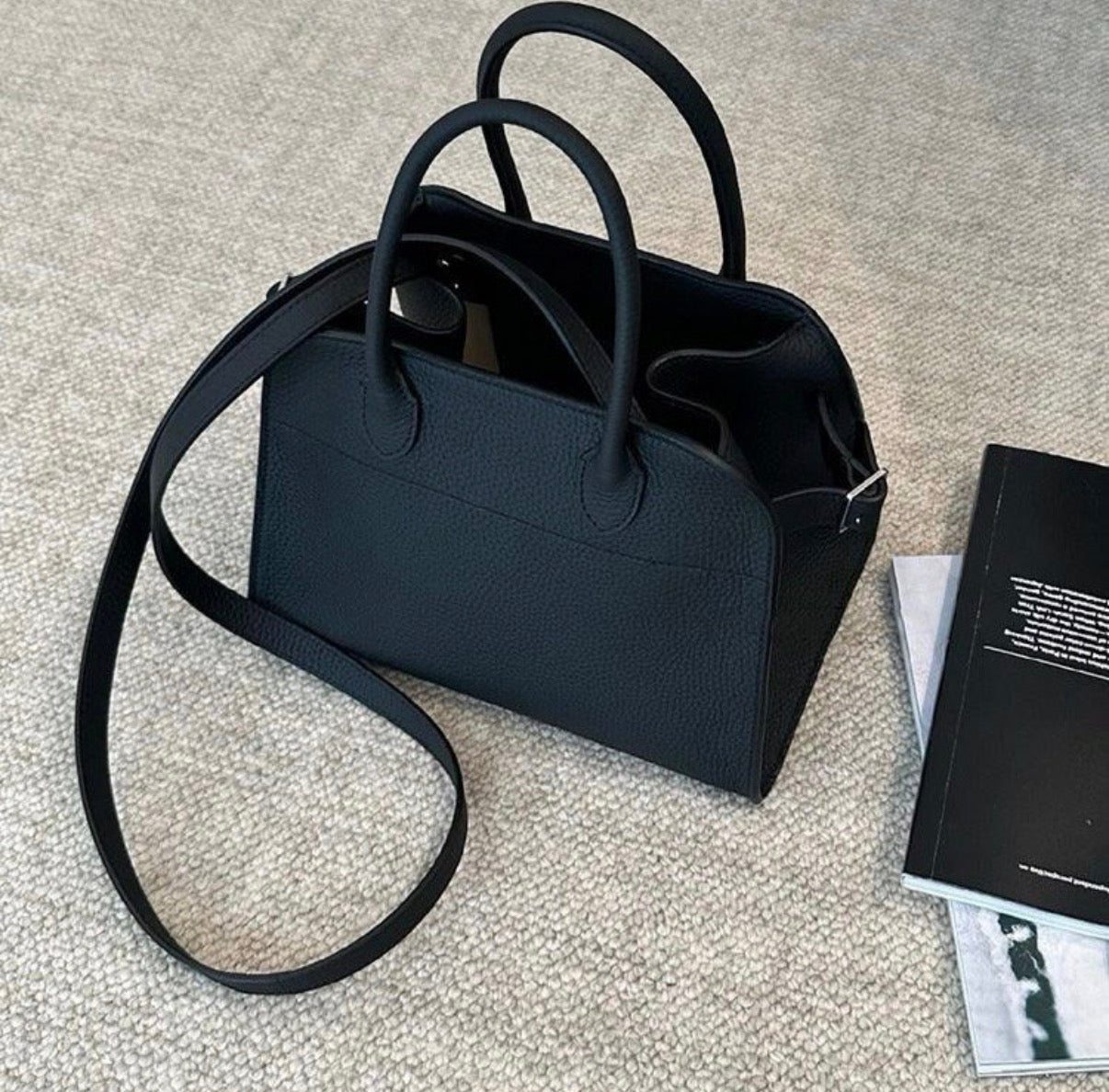 Minimal Pebbled Leather Small Tote Bag, Structured Top Handle Everyday Handbag