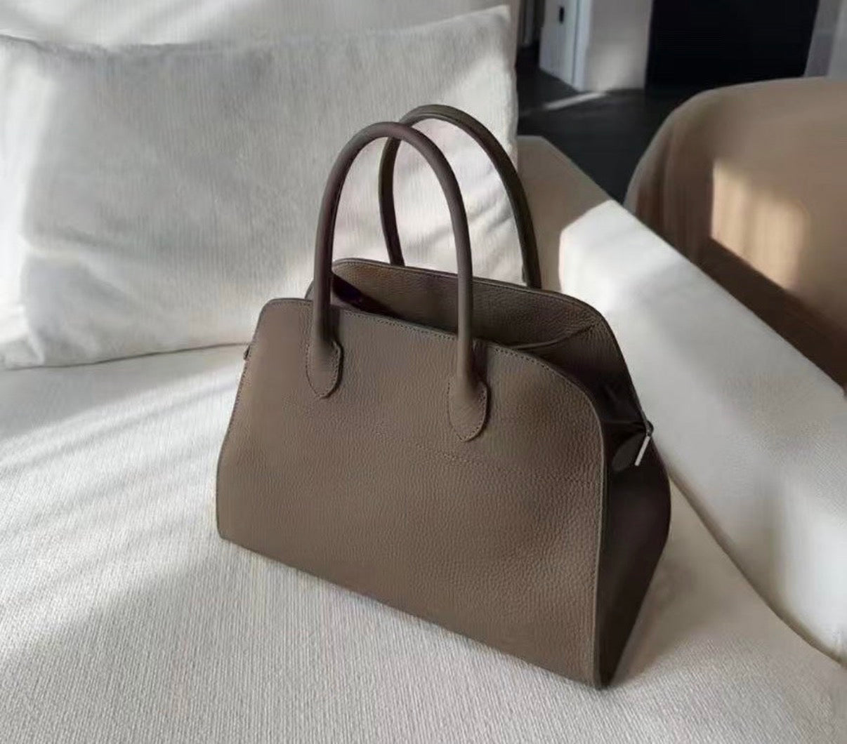 Minimal Pebbled Leather Small Tote Bag, Structured Top Handle Everyday Handbag