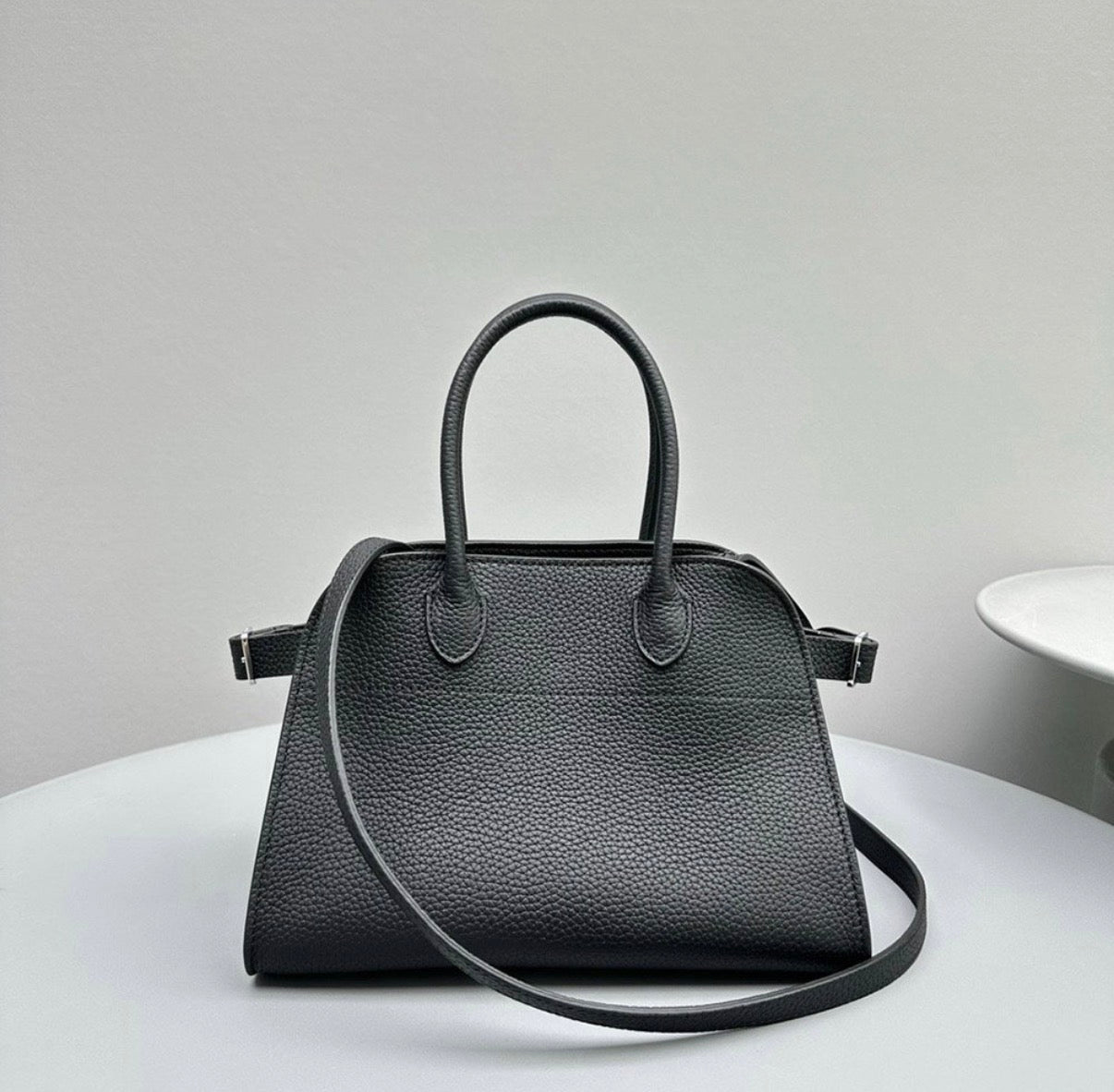 Minimal Pebbled Leather Small Tote Bag, Structured Top Handle Everyday Handbag