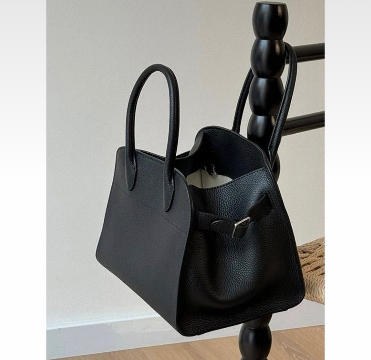 Minimal Pebbled Leather Small Tote Bag, Structured Top Handle Everyday Handbag