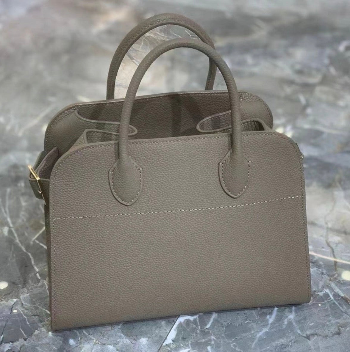 Minimal Pebbled Leather Small Tote Bag, Structured Top Handle Everyday Handbag