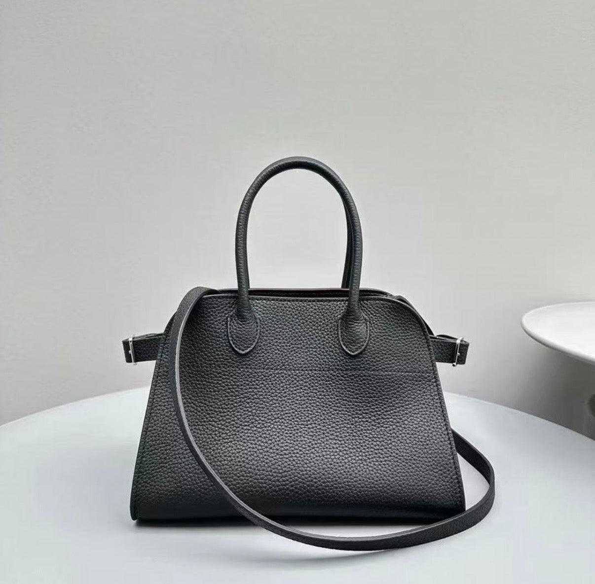 Minimal Pebbled Leather Small Tote Bag, Structured Top Handle Everyday Handbag