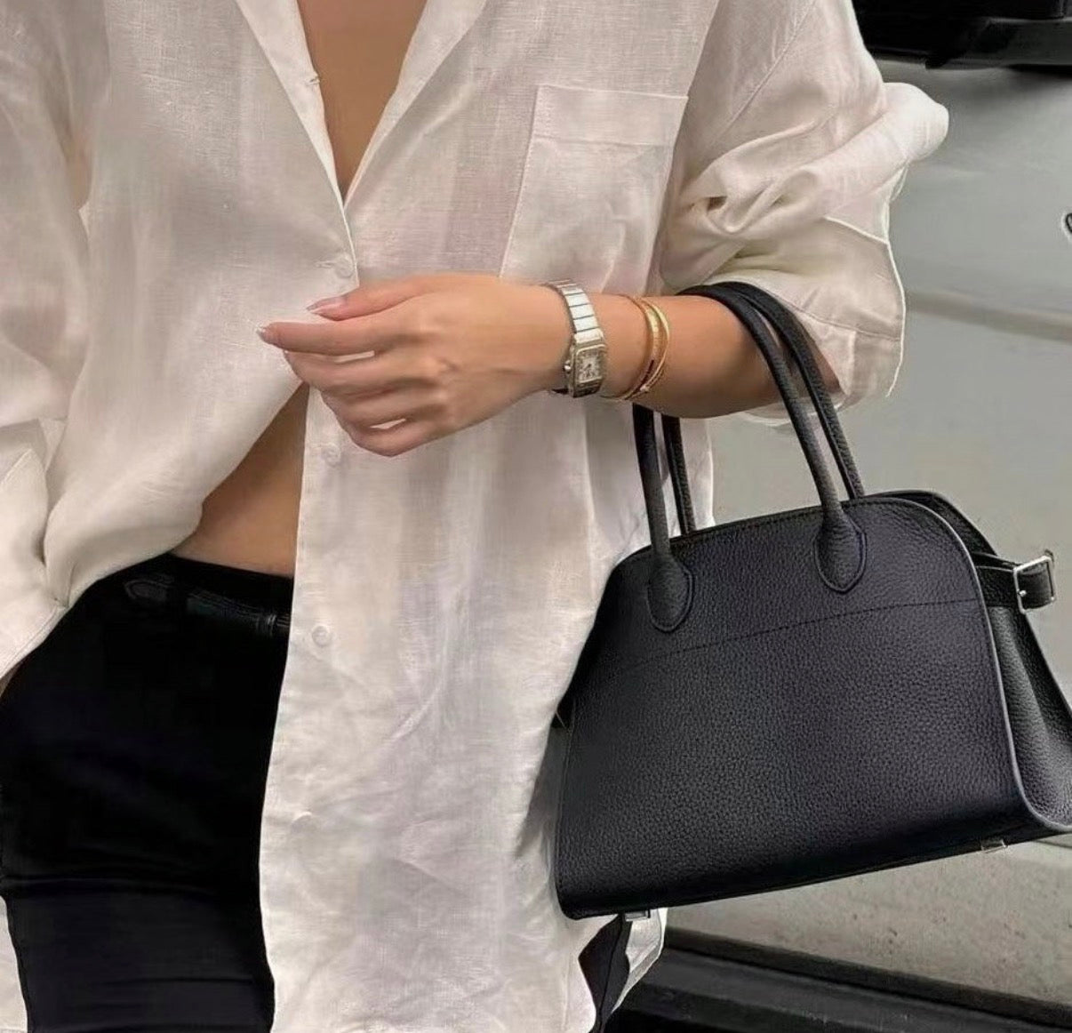 Minimal Pebbled Leather Small Tote Bag, Structured Top Handle Everyday Handbag