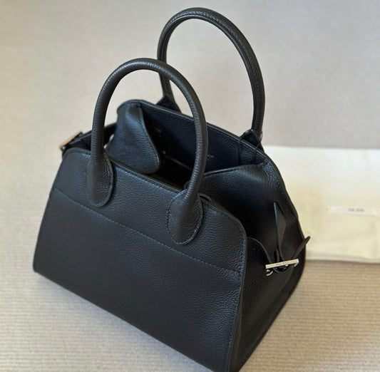 Minimal Pebbled Leather Small Tote Bag, Structured Top Handle Everyday Handbag