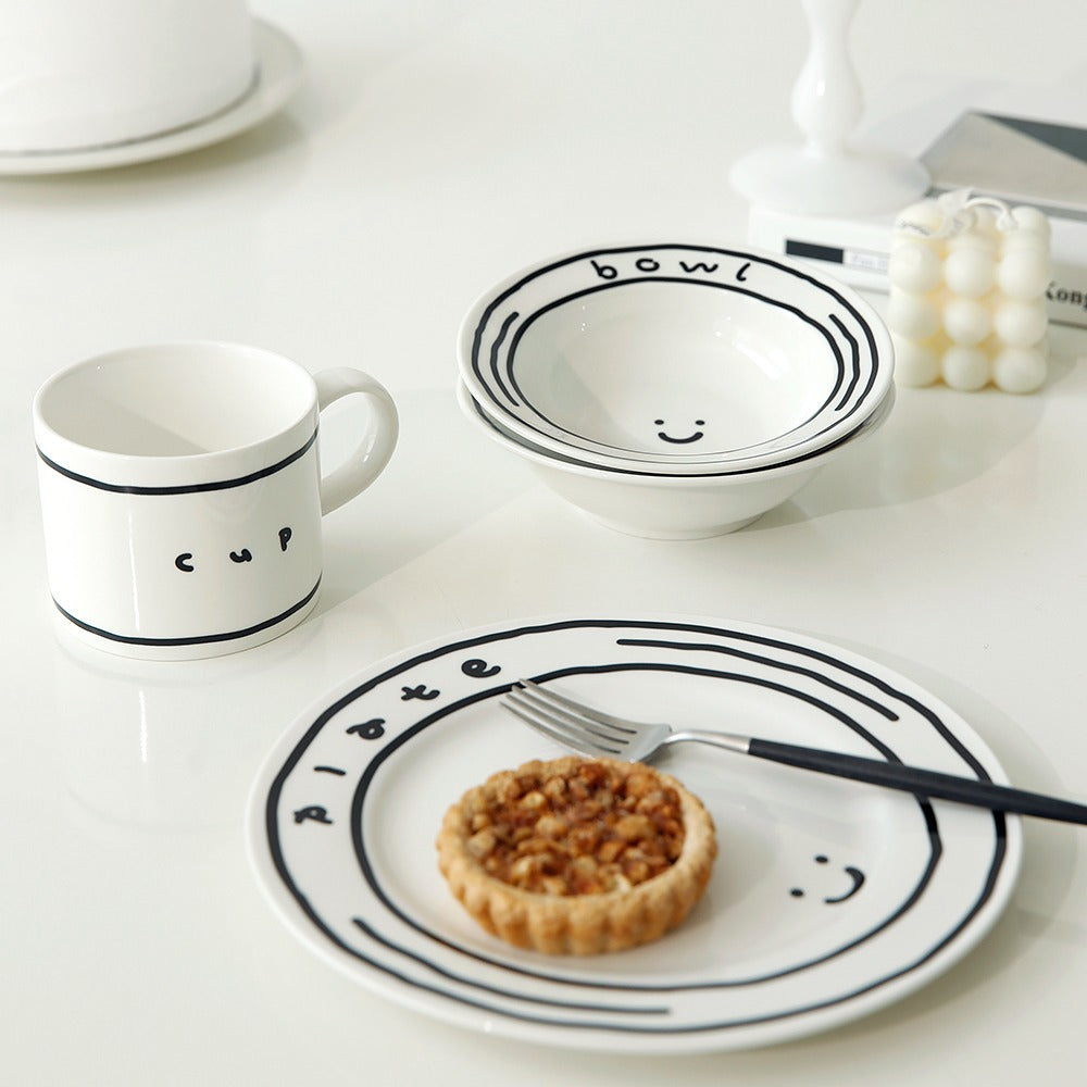 플라라 카툰 스마일 3종세트 – 접시, 쿠프, 머그컵 (Plara Cartoon Smile 3-Piece Set – Plate, Bowl & Mug)